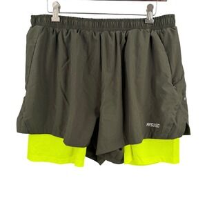 ARSUXEO 2-in-1 Running Shorts XXL Green Neon Yellow Athletic Training Gym